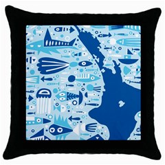 New Zealand Fish Detail Blue Sea Shark Throw Pillow Case (black) by Mariart