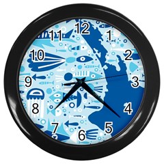 New Zealand Fish Detail Blue Sea Shark Wall Clocks (black) by Mariart