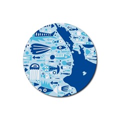 New Zealand Fish Detail Blue Sea Shark Rubber Coaster (round)  by Mariart