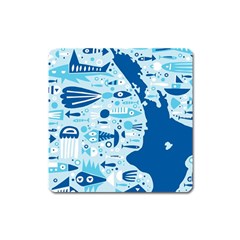 New Zealand Fish Detail Blue Sea Shark Square Magnet by Mariart