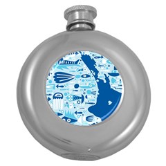 New Zealand Fish Detail Blue Sea Shark Round Hip Flask (5 Oz) by Mariart