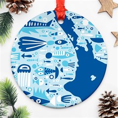 New Zealand Fish Detail Blue Sea Shark Round Ornament (two Sides) by Mariart