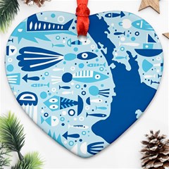 New Zealand Fish Detail Blue Sea Shark Heart Ornament (two Sides) by Mariart