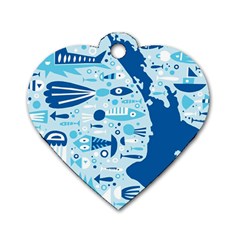 New Zealand Fish Detail Blue Sea Shark Dog Tag Heart (two Sides)