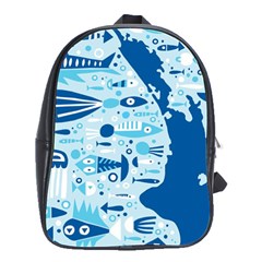 New Zealand Fish Detail Blue Sea Shark School Bags(large)  by Mariart