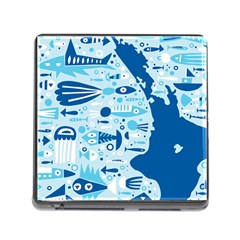 New Zealand Fish Detail Blue Sea Shark Memory Card Reader (square) by Mariart