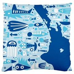 New Zealand Fish Detail Blue Sea Shark Large Cushion Case (one Side) by Mariart