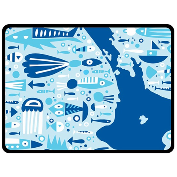 New Zealand Fish Detail Blue Sea Shark Double Sided Fleece Blanket (Large) 