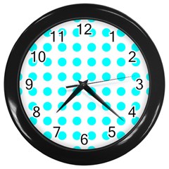 Polka Dot Blue White Wall Clocks (black) by Mariart