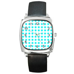 Polka Dot Blue White Square Metal Watch by Mariart