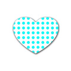 Polka Dot Blue White Rubber Coaster (heart)  by Mariart