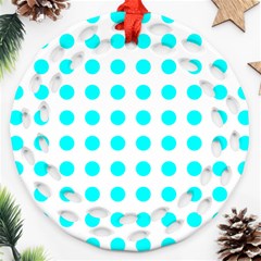 Polka Dot Blue White Ornament (round Filigree) by Mariart