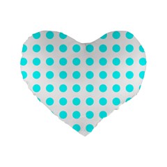 Polka Dot Blue White Standard 16  Premium Flano Heart Shape Cushions by Mariart