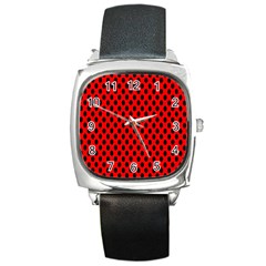 Polka Dot Black Red Hole Backgrounds Square Metal Watch