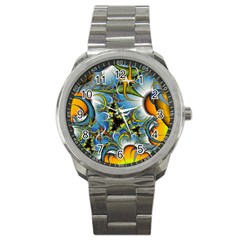 High Detailed Fractal Image Background With Abstract Streak Shape Sport Metal Watch by Simbadda