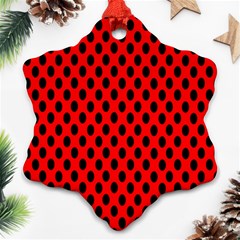 Polka Dot Black Red Hole Backgrounds Snowflake Ornament (two Sides) by Mariart