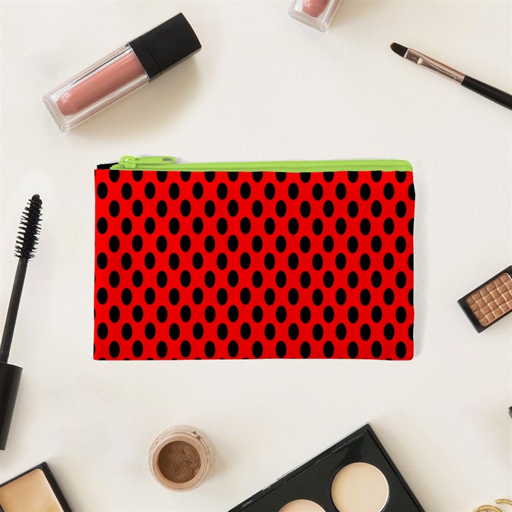 Polka Dot Black Red Hole Backgrounds Cosmetic Bag (XS)