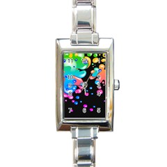 Neon Paint Splatter Background Club Rectangle Italian Charm Watch by Mariart