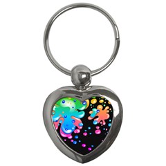 Neon Paint Splatter Background Club Key Chains (heart)  by Mariart