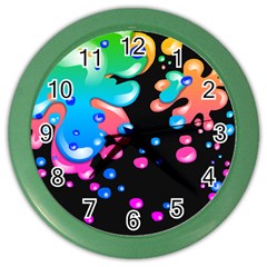 Neon Paint Splatter Background Club Color Wall Clocks by Mariart