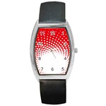 Polka Dot Circle Hole Red White Barrel Style Metal Watch Front