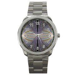 Color Fractal Symmetric Wave Lines Sport Metal Watch by Simbadda