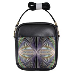 Color Fractal Symmetric Wave Lines Girls Sling Bags by Simbadda