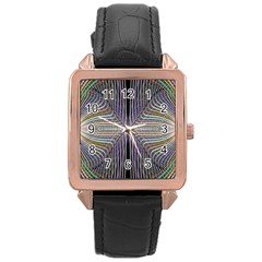 Color Fractal Symmetric Wave Lines Rose Gold Leather Watch  by Simbadda