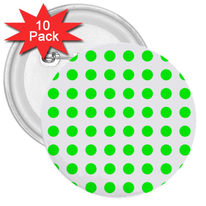 Polka Dot Green 3  Buttons (10 pack) 