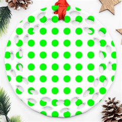 Polka Dot Green Round Filigree Ornament (two Sides)