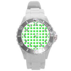 Polka Dot Green Round Plastic Sport Watch (l) by Mariart