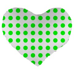 Polka Dot Green Large 19  Premium Heart Shape Cushions