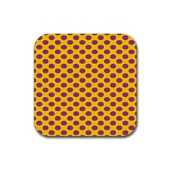 Polka Dot Purple Yellow Orange Rubber Coaster (square)  by Mariart