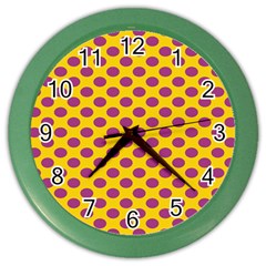 Polka Dot Purple Yellow Orange Color Wall Clocks by Mariart