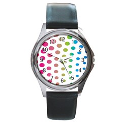 Polka Dot Pink Green Blue Round Metal Watch by Mariart