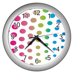 Polka Dot Pink Green Blue Wall Clocks (silver)  by Mariart