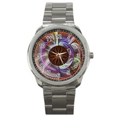 Background Image With Hidden Fractal Flower Sport Metal Watch by Simbadda