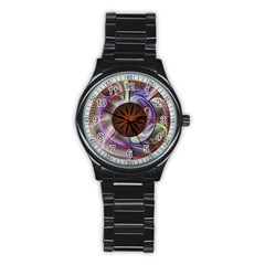 Background Image With Hidden Fractal Flower Stainless Steel Round Watch by Simbadda