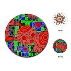 Background With Fractal Digital Cubist Drawing Playing Cards (round)  by Simbadda