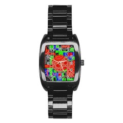 Background With Fractal Digital Cubist Drawing Stainless Steel Barrel Watch by Simbadda