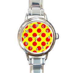 Polka Dot Red Yellow Round Italian Charm Watch