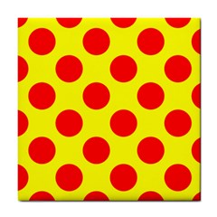 Polka Dot Red Yellow Tile Coasters by Mariart