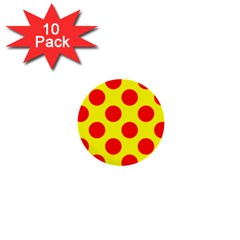 Polka Dot Red Yellow 1  Mini Buttons (10 Pack)  by Mariart