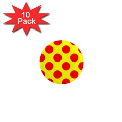 Polka Dot Red Yellow 1  Mini Magnet (10 Pack)  by Mariart