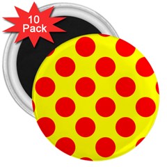 Polka Dot Red Yellow 3  Magnets (10 Pack)  by Mariart