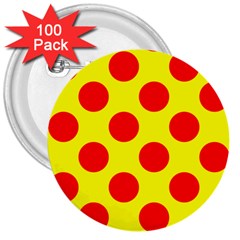 Polka Dot Red Yellow 3  Buttons (100 Pack)  by Mariart