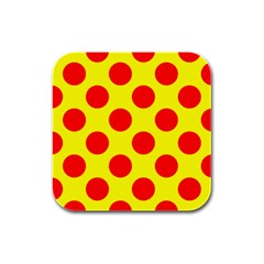 Polka Dot Red Yellow Rubber Square Coaster (4 Pack)  by Mariart