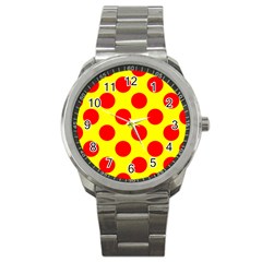 Polka Dot Red Yellow Sport Metal Watch by Mariart