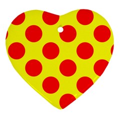 Polka Dot Red Yellow Heart Ornament (two Sides) by Mariart