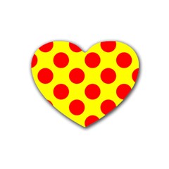 Polka Dot Red Yellow Rubber Coaster (heart)  by Mariart